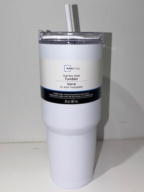 Mainstays 30oz White Stainless Steel Tumbler w/ Straw Leakproof New